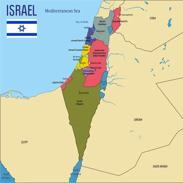 Carte Politique Vectorielle Très Détaillée Israël Avec Les Régions Leurs — Image vectorielle