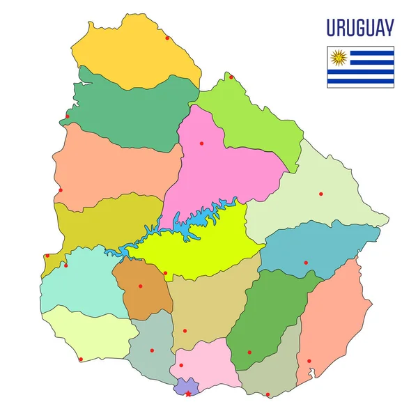 Mapa Político Detallado Uruguay Con Regiones Sus Capitales Ilustración Vectorial — Vector de stock