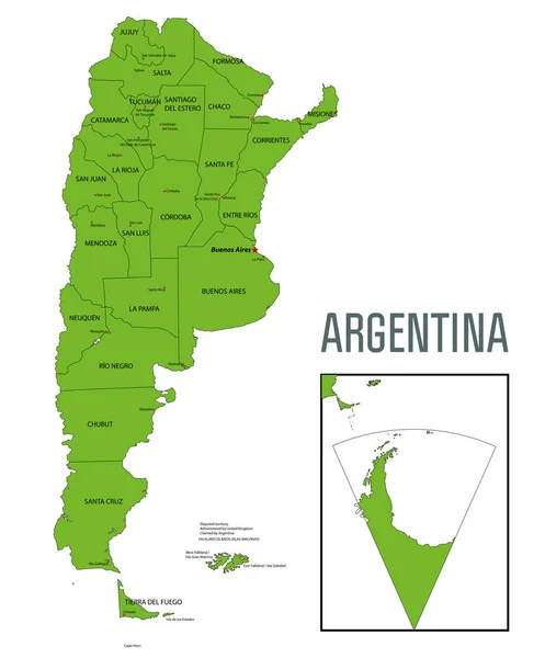 Mapa Vectorial Político Argentina Con Todas Las Regiones Sus Capitales — Archivo Imágenes Vectoriales