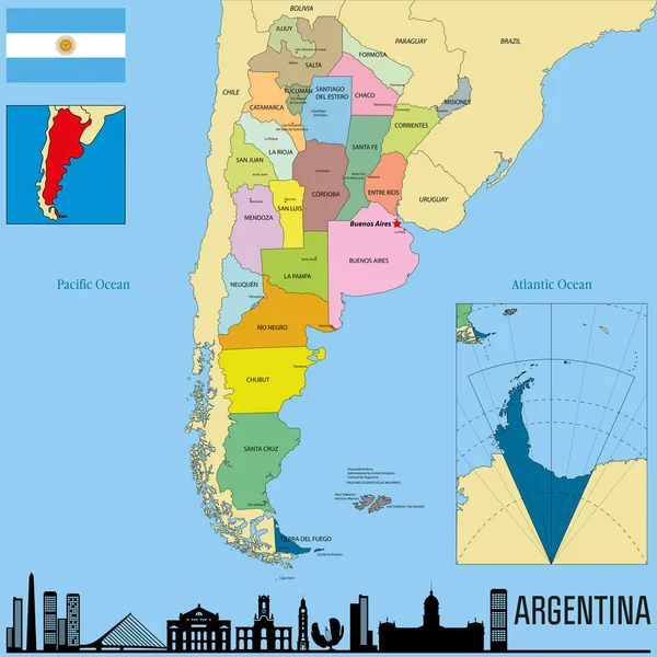 Mapa Vetorial Político Argentina Com Todas Regiões Suas Capitais — Vetor de Stock