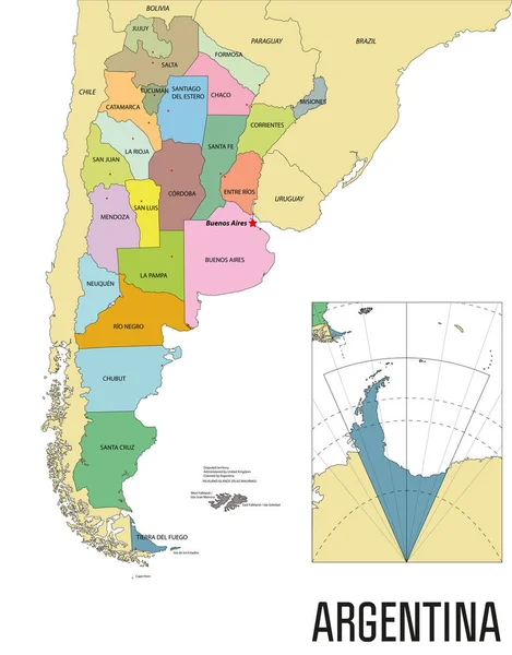 すべての地域と彼らの首都のアルゼンチンの政治的ベクトル マップ — ストックベクタ