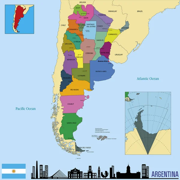 Mapa Vetorial Político Argentina Com Todas Regiões Suas Capitais — Vetor de Stock