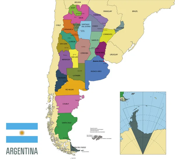 Mapa Vetorial Político Argentina Com Todas Regiões Suas Capitais — Vetor de Stock