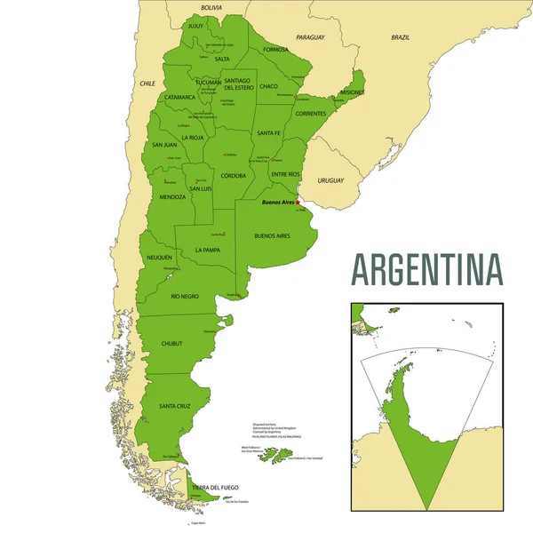 Mapa Vectorial Político Argentina Con Todas Las Regiones Sus Capitales — Archivo Imágenes Vectoriales