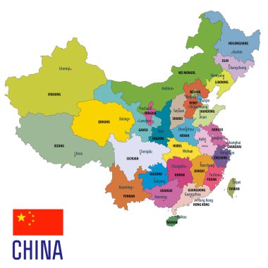 Çin siyasi harita ile açıkça etiketli, Katmanlar ayrılmış. Vektör çizim.