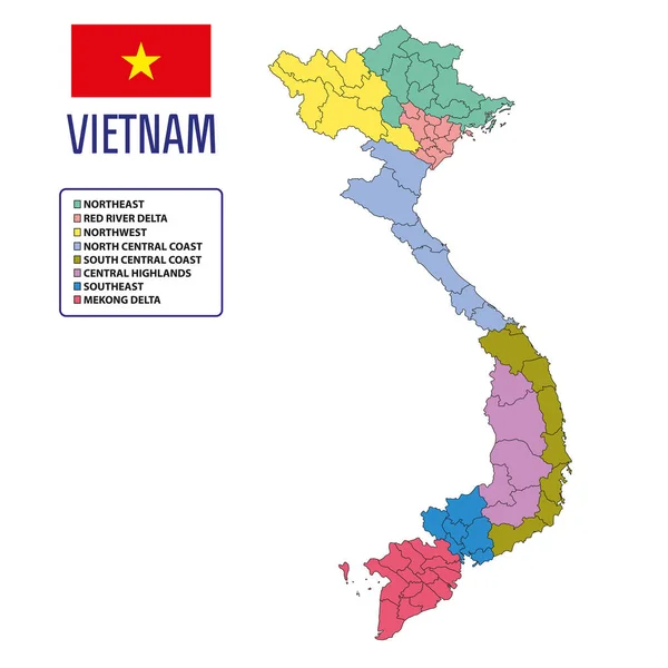 Vektor Sehr Detaillierte Politische Karte Von Vietnam Mit Regionen Und — Stockvektor