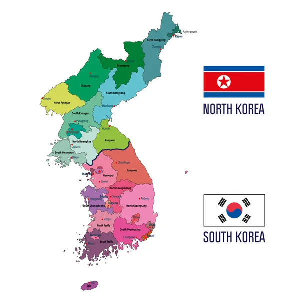 Mapa Vectorial Político Corea Corea Del Sur Corea Del Norte — Archivo Imágenes Vectoriales