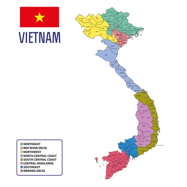 Vektor Sehr Detaillierte Politische Karte Von Vietnam Mit Regionen Und — Stockvektor