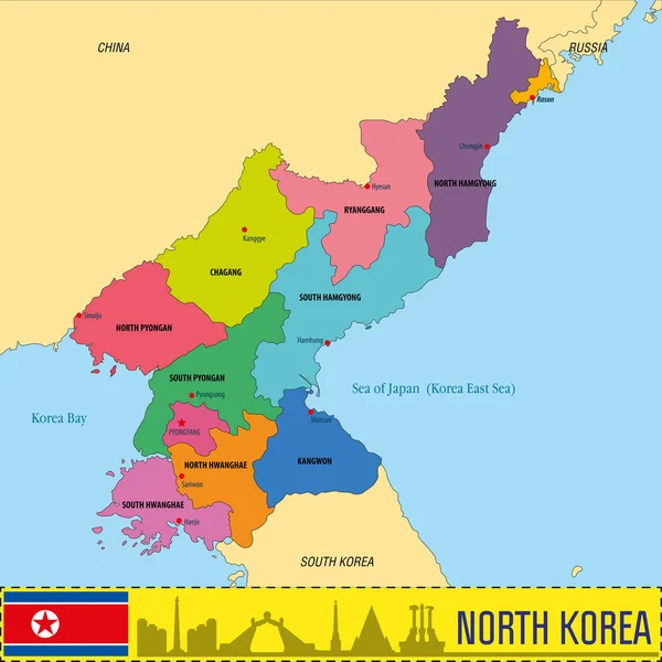 Mapa Vectorial Político Corea Corea Del Sur Corea Del Norte — Archivo Imágenes Vectoriales