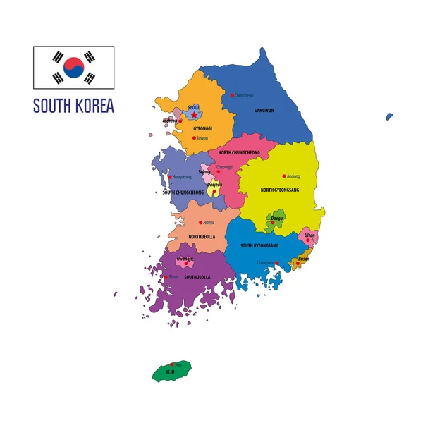 Mapa Vectorial Político Corea Corea Del Sur Corea Del Norte — Archivo Imágenes Vectoriales
