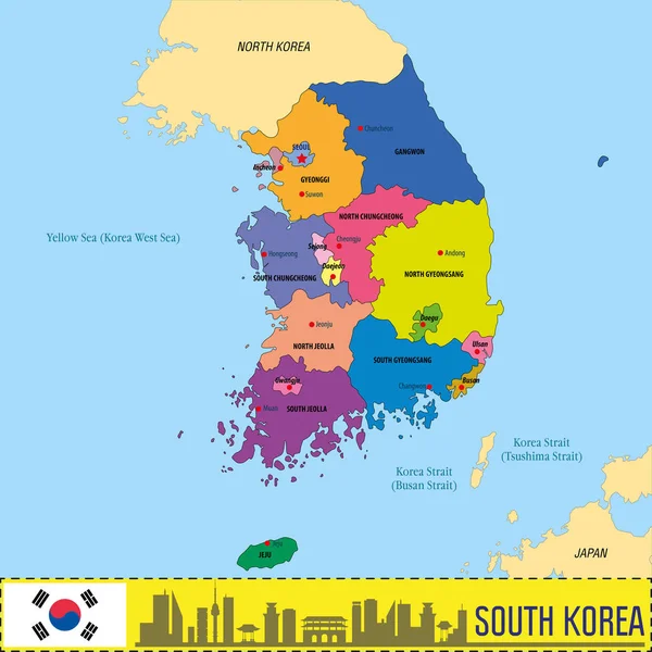 Mapa Vectorial Político Corea Corea Del Sur Corea Del Norte — Archivo Imágenes Vectoriales