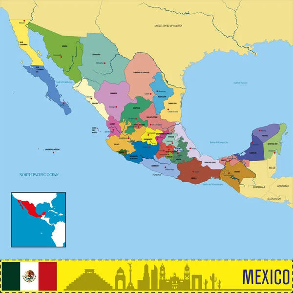Vector Highly Detailed Political Map Mexico Regions Capitals All Elements Stock Vector Image by