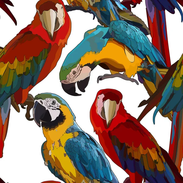 Fundo Sem Costura Com Papagaios Ara Vetor Elementos Isolados Fundo — Vetor de Stock