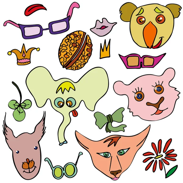 Der Lineare Vektor Kinder Illustration Set Von Niedlichen Tieren — Stockvektor