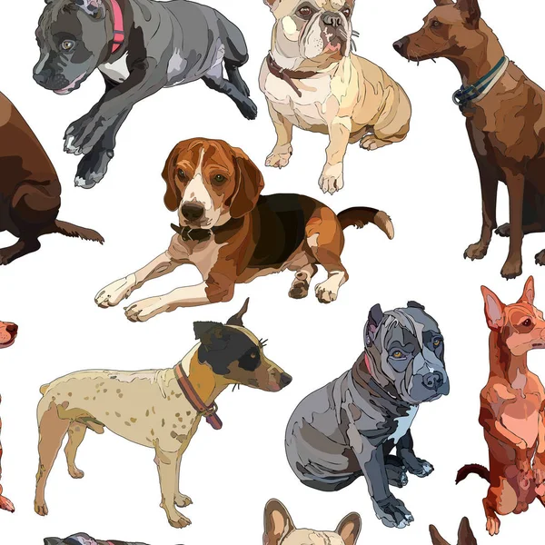 Köpeklerle sorunsuz arka plan. Scrapbooking, tekstilde yazdırma için mükemmel. Vektör çizim, Eps 10.