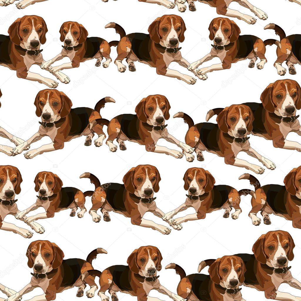 Seamless background with dogs. Perfect for scrapbooking, print in textile. Vector illustration, EPS 10.