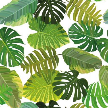 Tropikal yaprakları ile sorunsuz arka plan. Scrapbooking için mükemmel. Vektör çizim, Eps 10