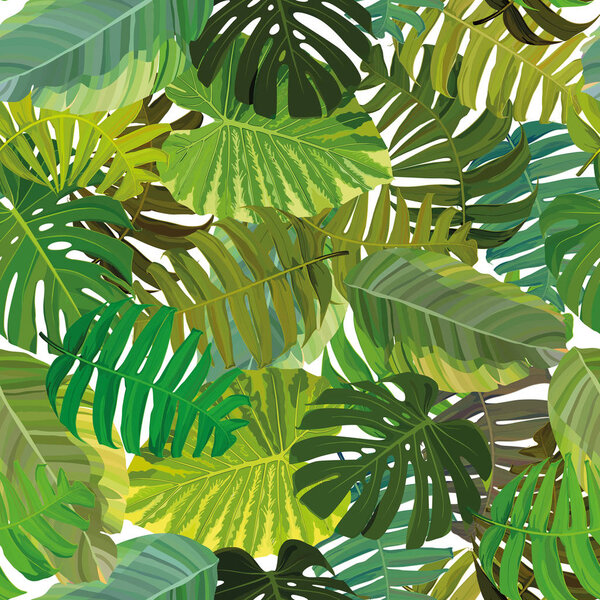 Seamless background with tropical leaves. Perfect for scrapbooking. Vector illustration, EPS 10