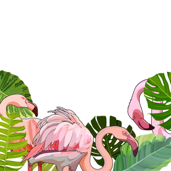 Background Flamingos Leaves Vector Illustration Eps — Stock Vector
