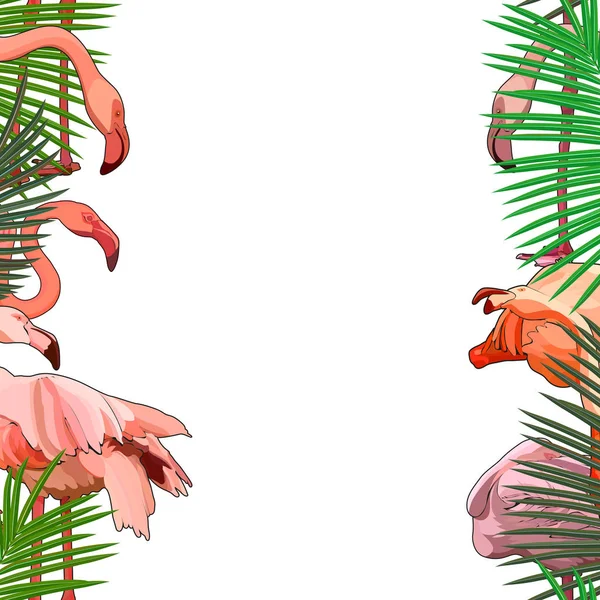 Seamless Background Flamingos Leaves Vector Illustration Eps — Stock Vector