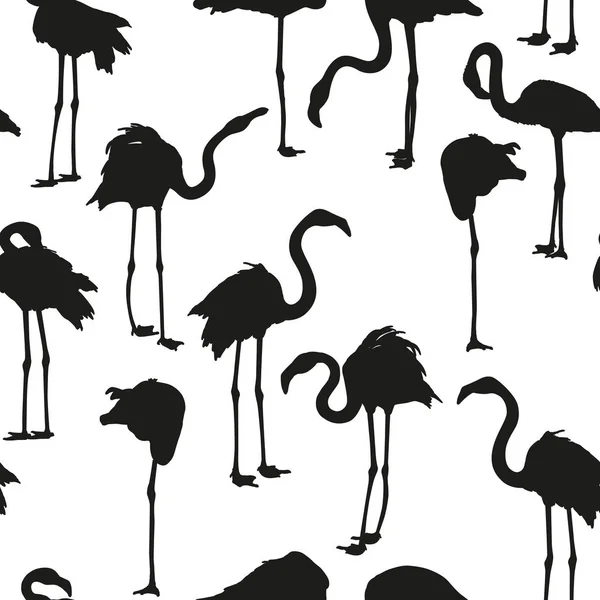 Fundo Sem Costura Com Silhuetas Pretas Flamingos Coleção Vetorial Silhuetas — Vetor de Stock