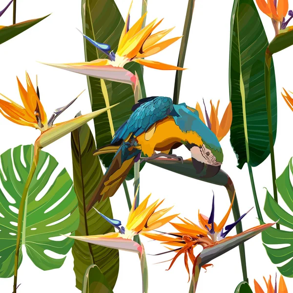 Fondo sin costuras con Strelitzia Reginae — Vector de stock