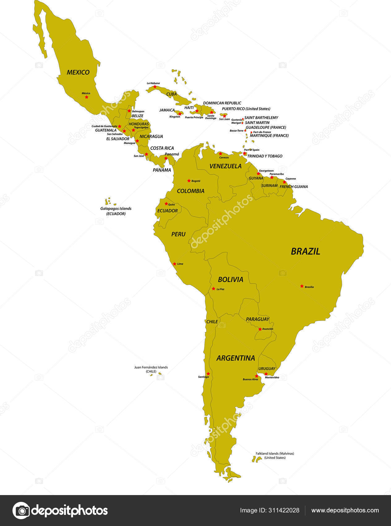 Latin America Political Map With Capitals