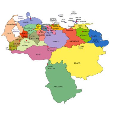 Venezuela 'nın vektör siyasi haritası