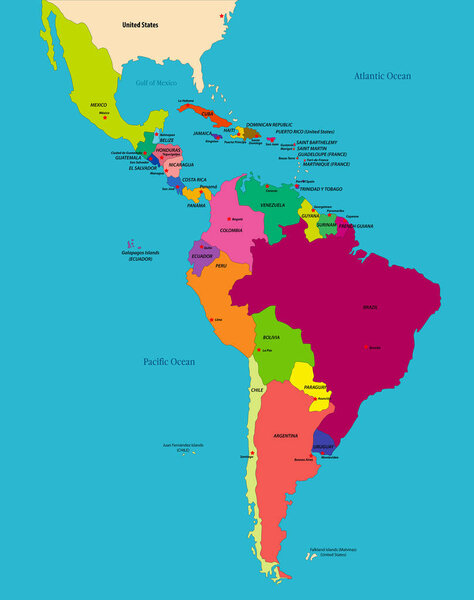 Векторная политическая карта Латинской Америки
