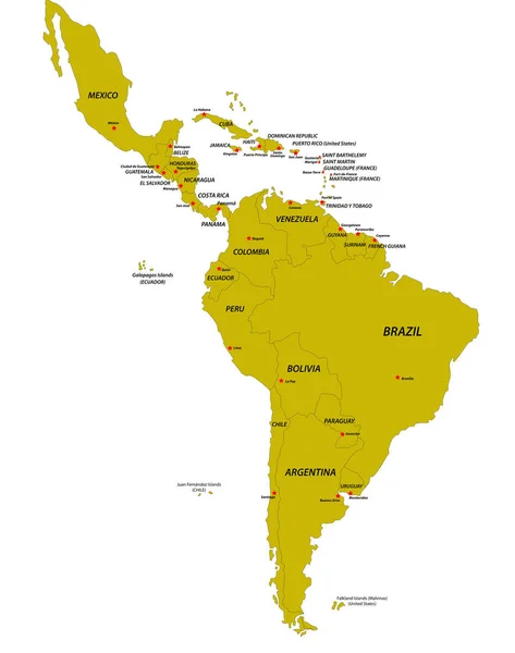 Mapa político vectorial de América Latina Vector de stock