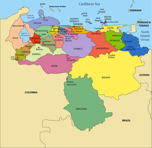 Vektor politisk karta över Venezuela Stockillustration