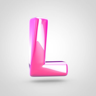 Pembe harf L büyük harf. Beyaz arka plan üzerinde izole parlak parlak pembe yazı tipi 3D render.