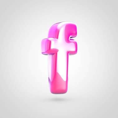 Pembe harf F küçük harf. Beyaz arka plan üzerinde izole parlak parlak pembe yazı tipi 3D render.