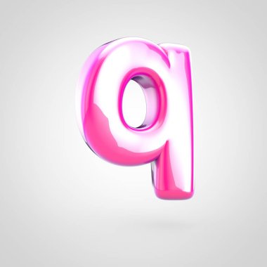 Pembe harf Q küçük harf. Beyaz arka plan üzerinde izole parlak parlak pembe yazı tipi 3D render.
