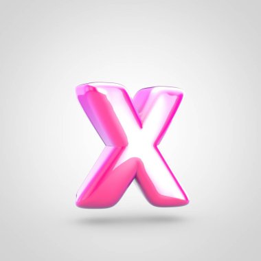 Pembe harf küçük harf X. Beyaz arka plan üzerinde izole parlak parlak pembe yazı tipi 3D render.