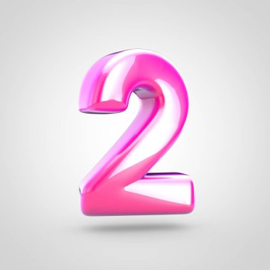 Pembe sayısı 2. Beyaz arka plan üzerinde izole parlak parlak pembe yazı tipi 3D render.