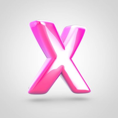 Pembe harf X büyük harf. Beyaz arka plan üzerinde izole parlak parlak pembe yazı tipi 3D render.