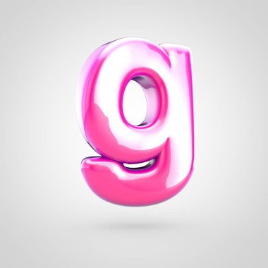 Pembe harf G küçük harf. Beyaz arka plan üzerinde izole parlak parlak pembe yazı tipi 3D render.