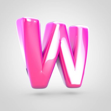 Pembe harf büyük harf W. Beyaz arka plan üzerinde izole parlak parlak pembe yazı tipi 3D render.