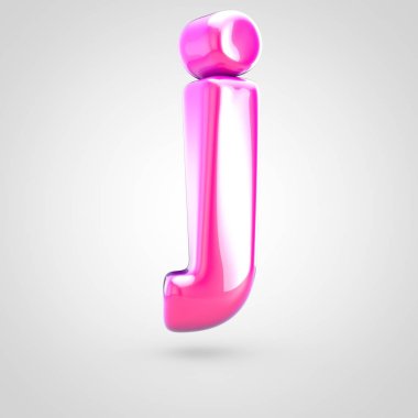 Pembe harf J harfi. Beyaz arka plan üzerinde izole parlak parlak pembe yazı tipi 3D render.