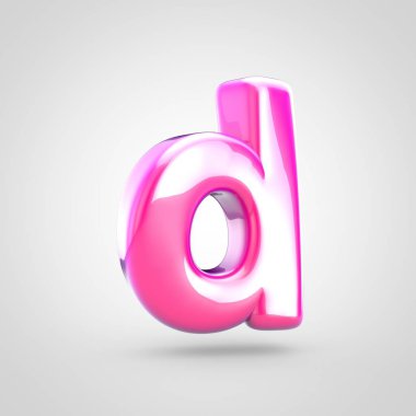 D küçük pembe harfi. Beyaz arka plan üzerinde izole parlak parlak pembe yazı tipi 3D render.