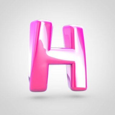 Pembe harfi H büyük harf. Beyaz arka plan üzerinde izole parlak parlak pembe yazı tipi 3D render.