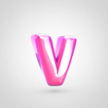Pembe harf küçük harf V. Beyaz arka plan üzerinde izole parlak parlak pembe yazı tipi 3D render.
