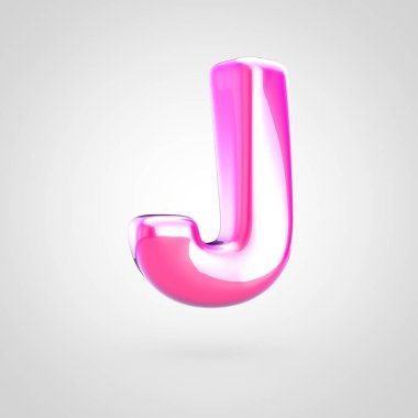 Pembe büyük J harfi. Beyaz arka plan üzerinde izole parlak parlak pembe yazı tipi 3D render.