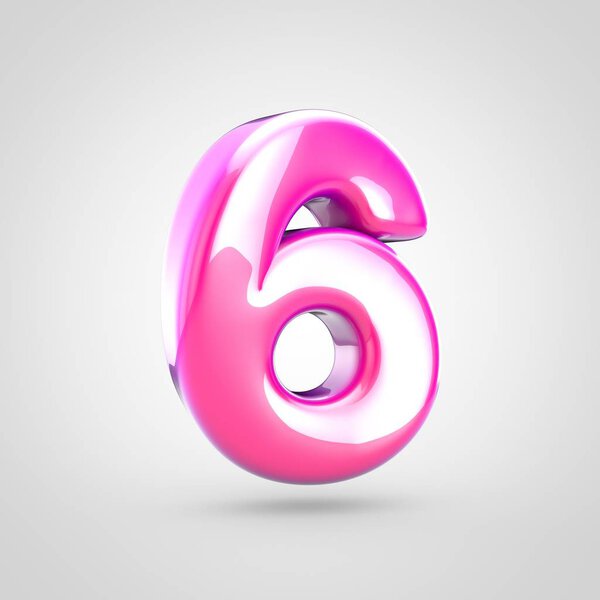 Розовый номер 6. 3D рендеринг ярко-розового шрифта на белом фоне
.