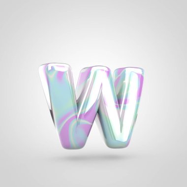 Tek boynuzlu at cilt mektup W küçük. 3d render parlak yazı tipi beyaz arka plan üzerinde izole.