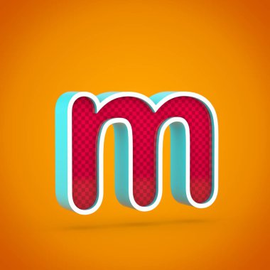 Kırmızı mektup M küçük. sıcak turuncu arka plan üzerinde izole karbon fiber doku ile 3D render kırmızı yazı tipi.