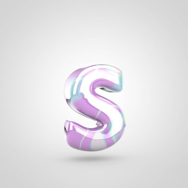 Tek boynuzlu at cilt harf küçük harf S. 3d render parlak yazı tipi beyaz arka plan üzerinde izole.