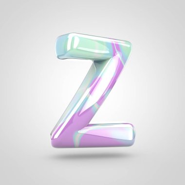 Tek boynuzlu at cilt harf büyük harf Z. 3d render parlak yazı tipi beyaz arka plan üzerinde izole.