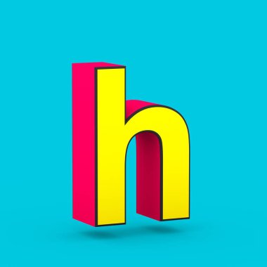 Süper kahraman H harfi küçük. üzerinde mavi arka plan izole stilize retro kırmızı ve sarı yazı tipinin 3D render.